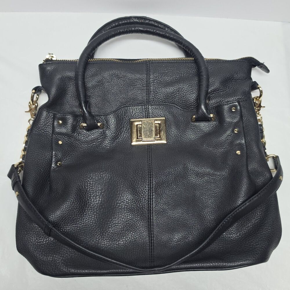 KELSI DAGGER Black Pebbled Genuine Leather Silhouette Satchel Shoulder Bag